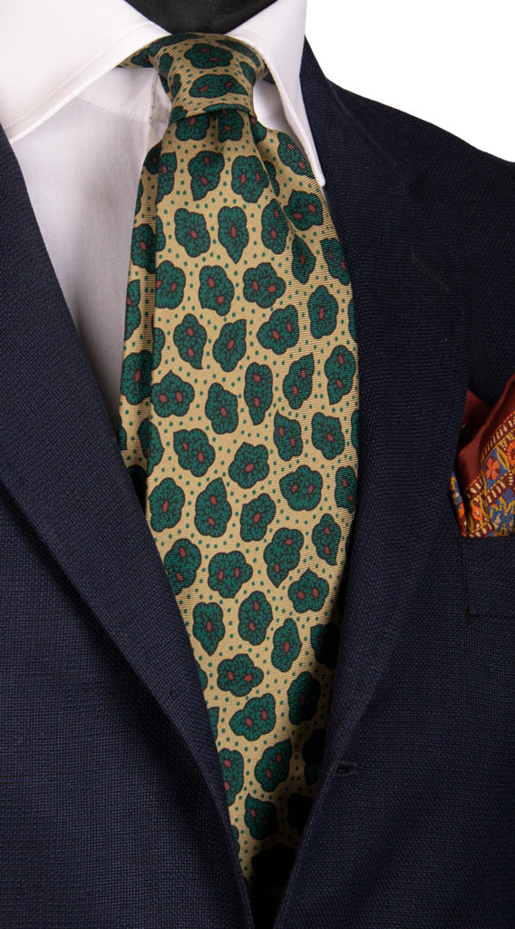 Cravatta Vintage in Twill di Seta Color Corda Fantasia Verde Made in Italy Graffeo Cravatte