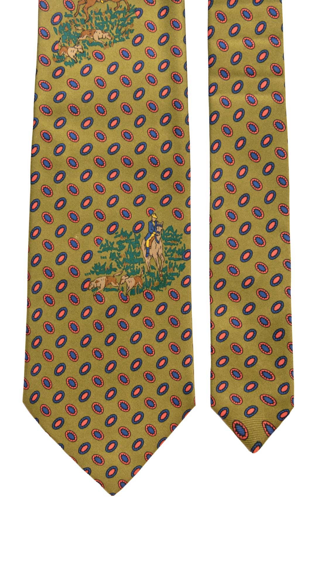 Cravatta Vintage in Twill di Seta Color Verde Oliva Fantasia Multicolor CV1034 Made in Italy Graffeo Cravatte Pala