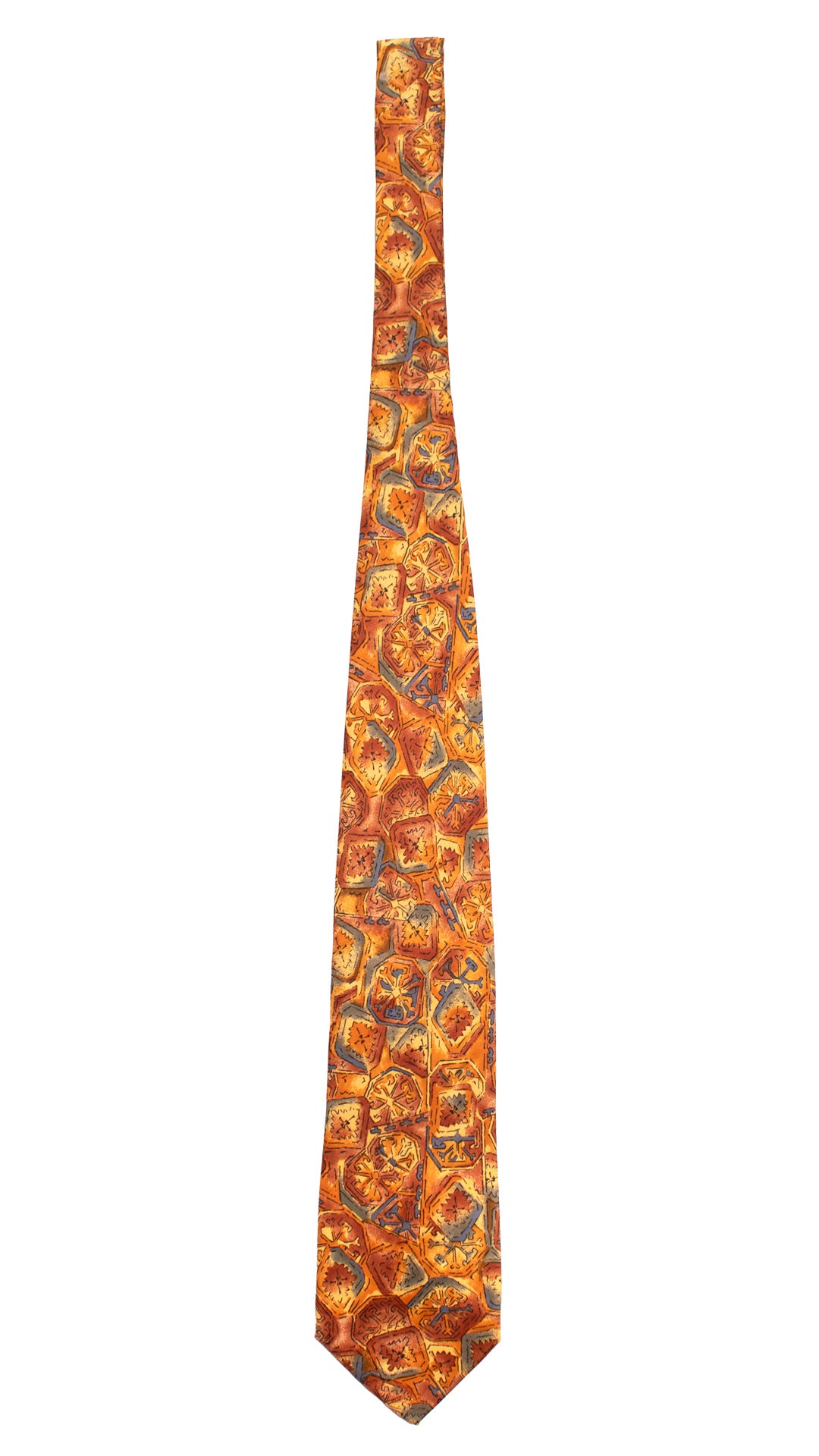 Cravatta Vintage in Twill di Seta Fantasia Verde Oliva Magenta Ceruleo CV799 Intera