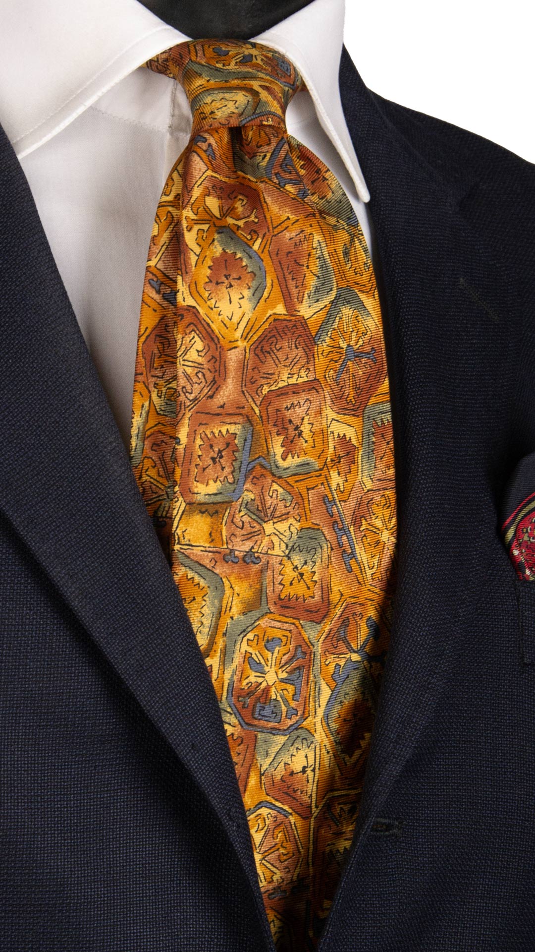 Cravatta Vintage in Twill di Seta Fantasia Verde Oliva Magenta Ceruleo CV799 Made in Italy Graffeo Cravatte