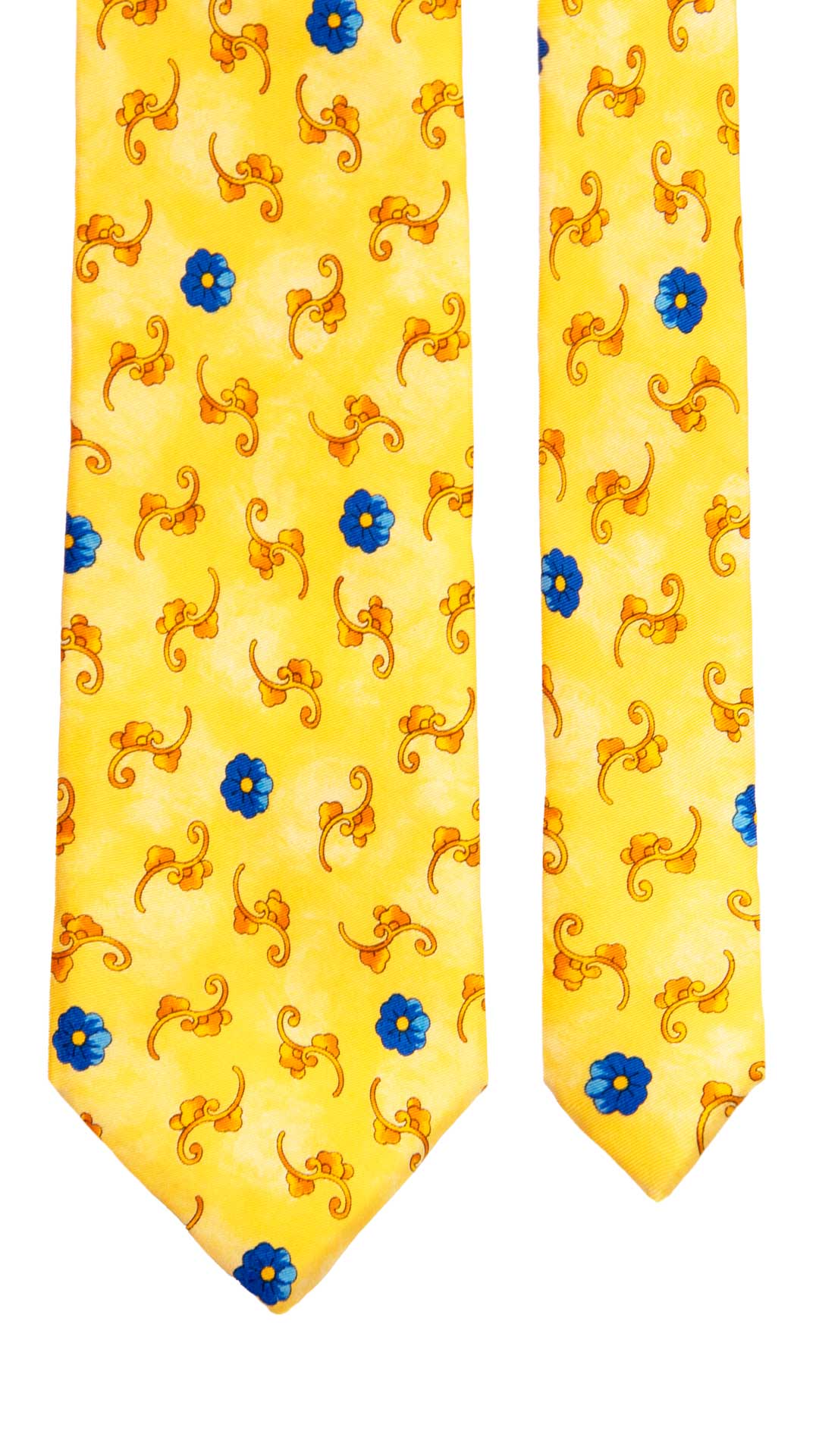 Cravatta Vintage in Twill di Seta Gialla a Fiori Bluette Gialli Oro CV1217 Made in Italy Graffeo Cravatte Pala