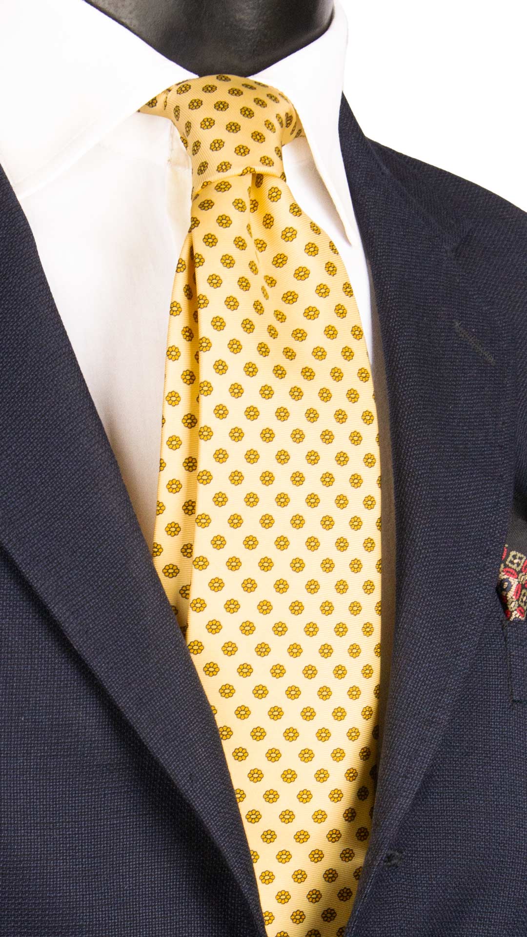 Cravatta Vintage in Twill di Seta Gialla a Fiori Giallo Oro CV1213 Made in Italy Graffeo Cravatte