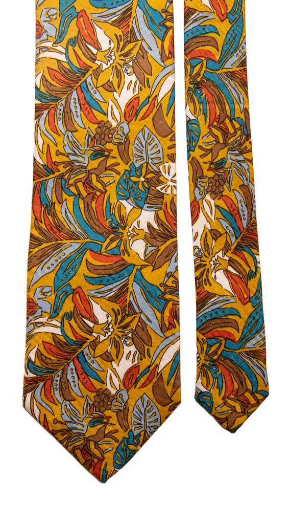 Cravatta Vintage in Twill di Seta Giallo Senape a Fiori Multicolor Made in Italy Graffeo Cravatte Pala