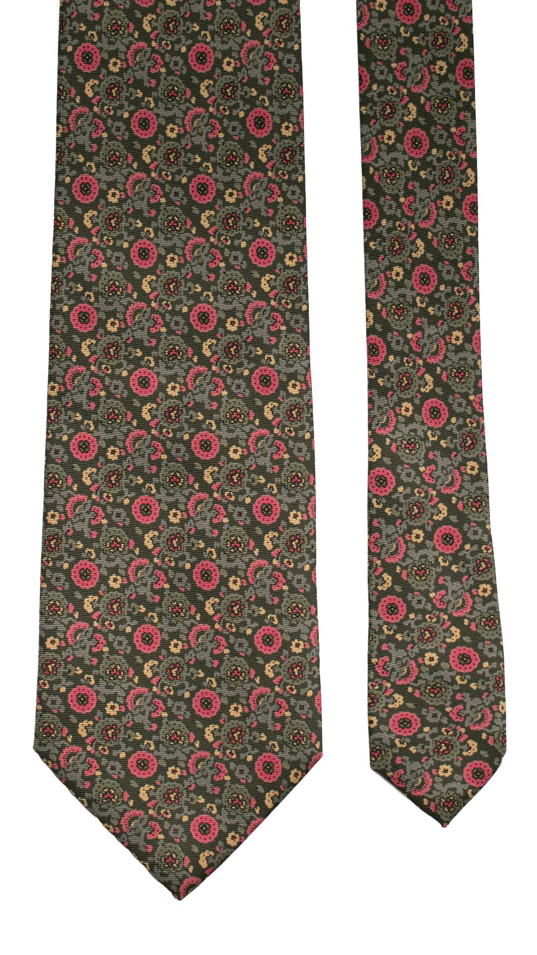 Cravatta Vintage in Twill di Seta Grigia A Fiori Magenta Grigi Beige CV765 Pala