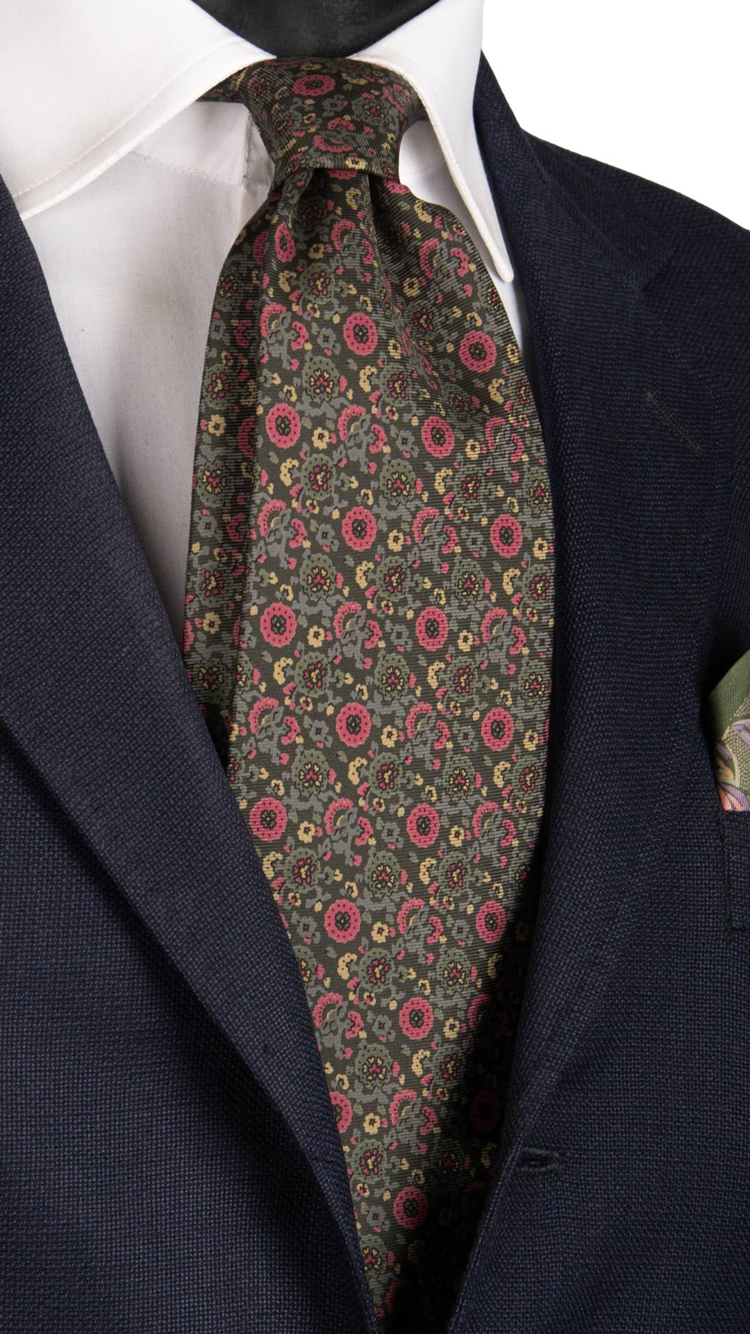 Cravatta Vintage in Twill di Seta Grigia A Fiori Magenta Grigi Beige CV765 MAde in Italy Graffeo Cravatte