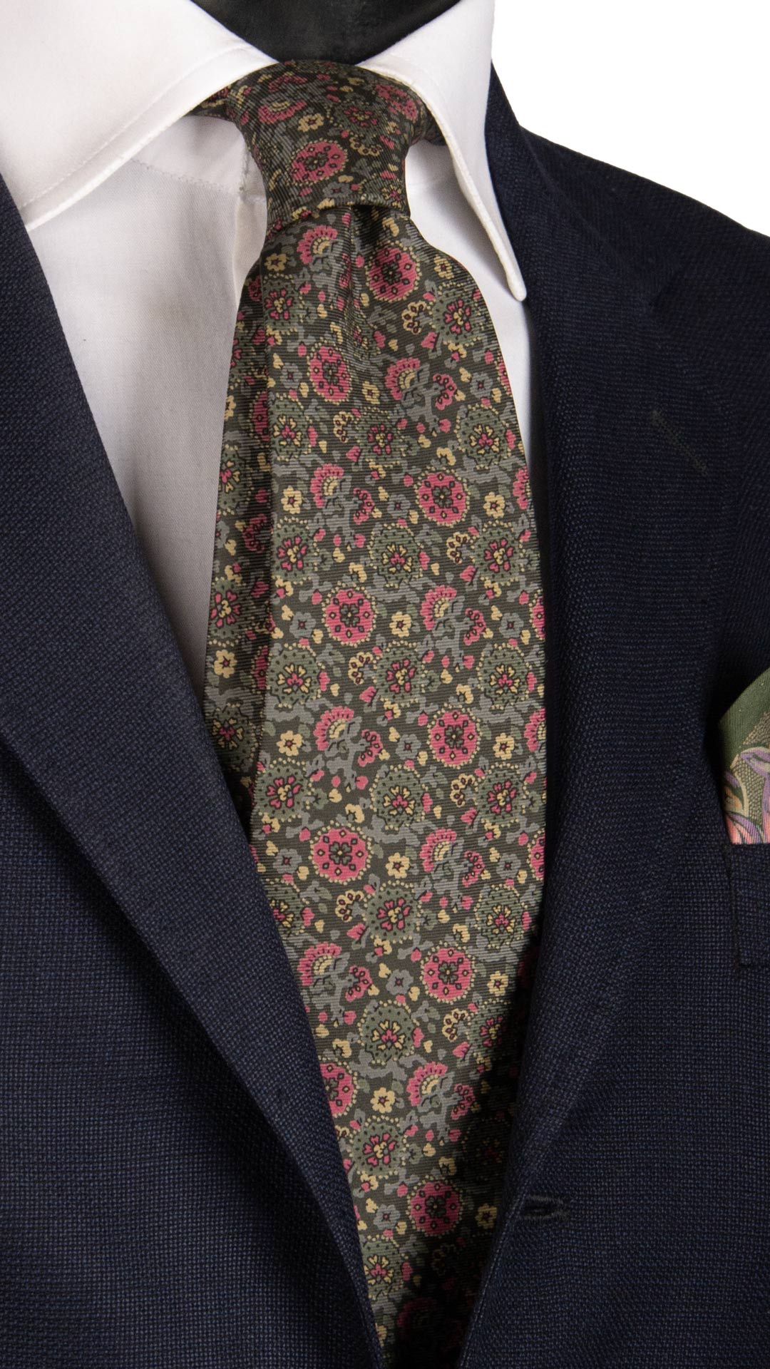Cravatta Vintage in Twill di Seta Grigia A Fiori Magenta Grigi Beige CV767 Made in italy Graffeo Cravatte