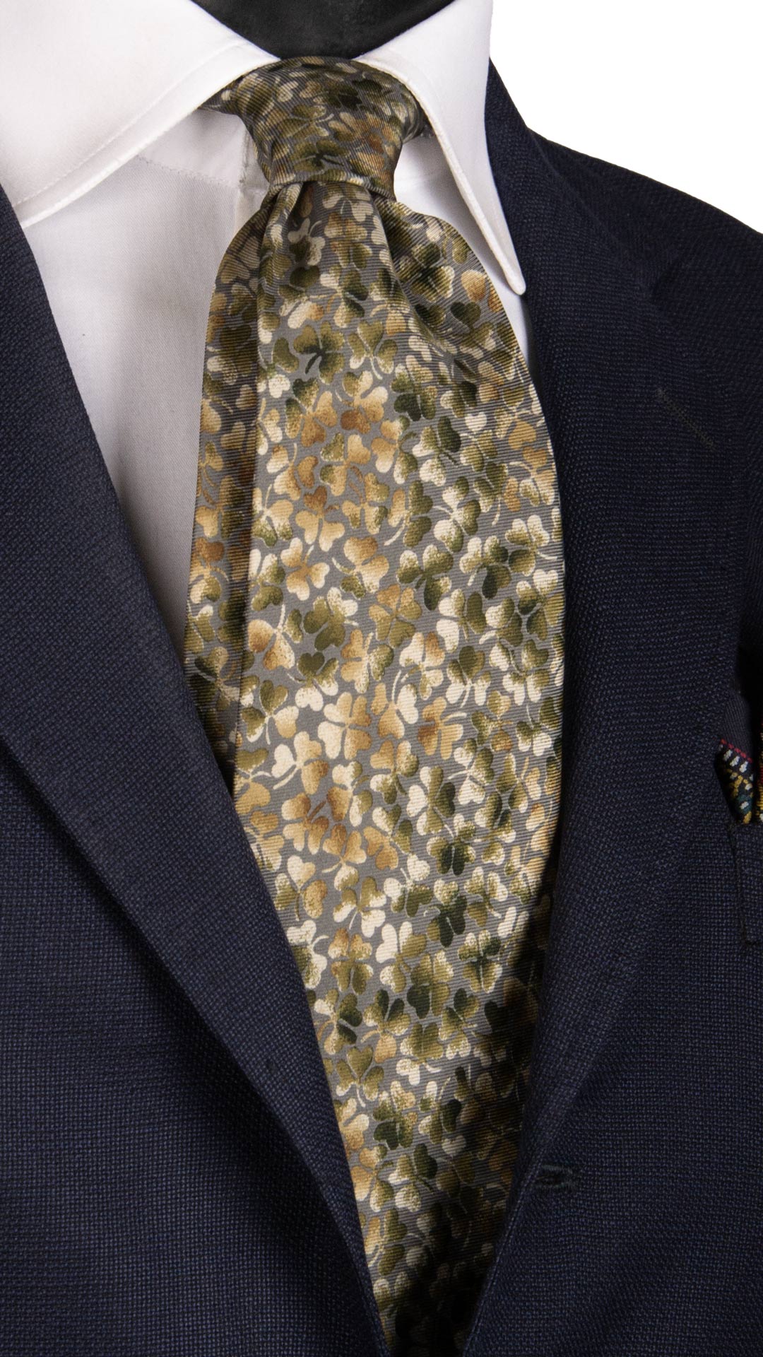 Cravatta Vintage in Twill di Seta Grigia Fantasia Beige Verde Marrone CV778 MAde in Italy Graffeo Cravatte