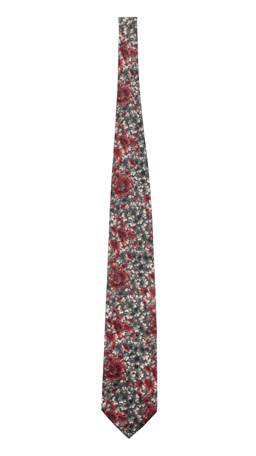 Cravatta Vintage in Twill di Seta Grigia Fantasia Beige Verde Rossa CV775 Intera