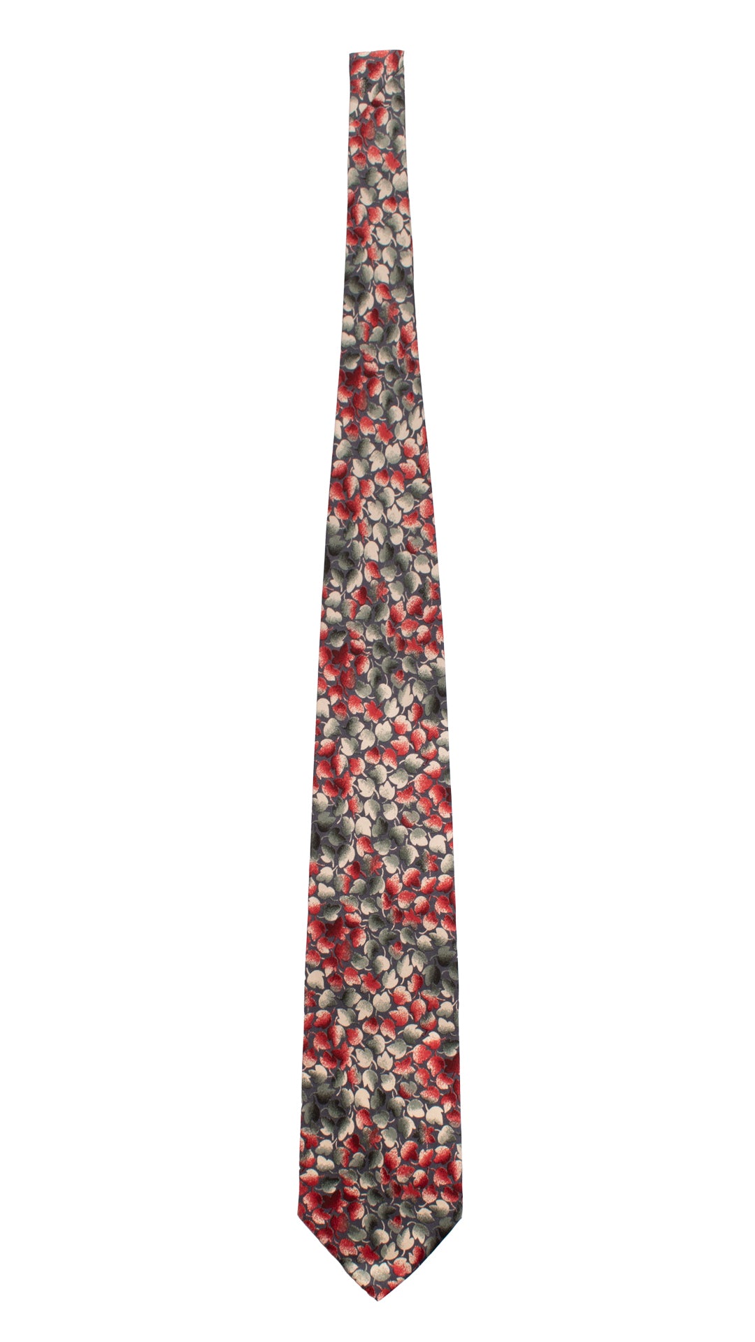 Cravatta Vintage in Twill di Seta Grigia Fantasia Beige Verde Rossa CV777 Intera