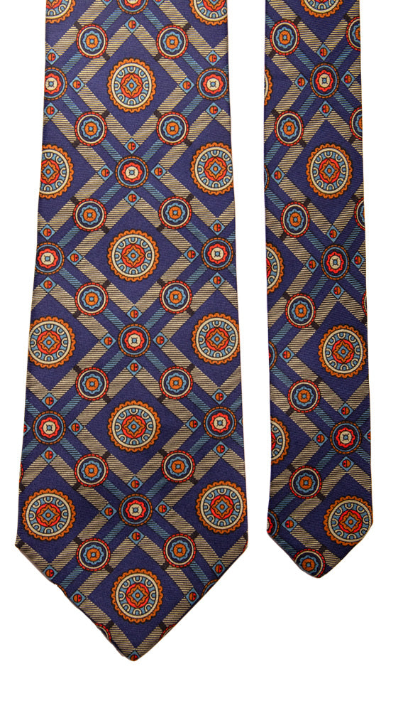 Cravatta Vintage in Twill di Seta Grigia Fantasia Multicolor Made in Italy Graffeo Cravatte Pala
