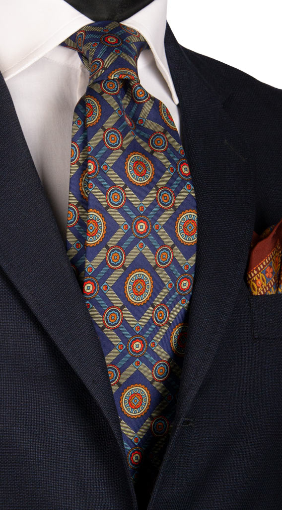 Cravatta Vintage in Twill di Seta Grigia Fantasia Multicolor Made in Italy Graffeo Cravatte