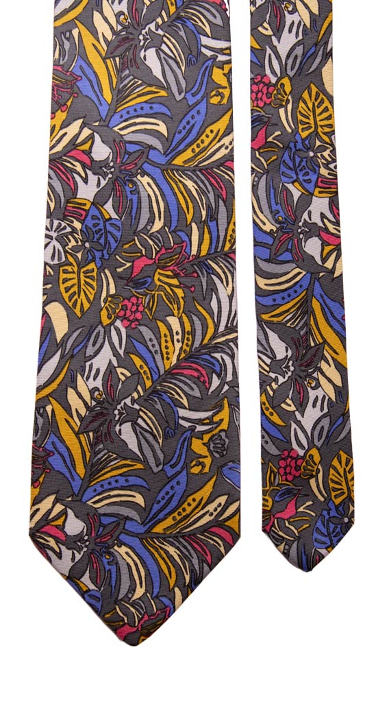 Cravatta Vintage in Twill di Seta Grigia a Fiori Multicolor Made in Italy Graffeo Cravatte Pala