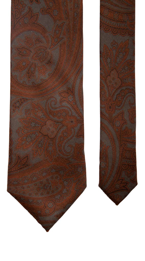 Cravatta Vintage in Twill di Seta Grigio Antracite Paisley Marrone Made in Italy Graffeo Cravatte Pala