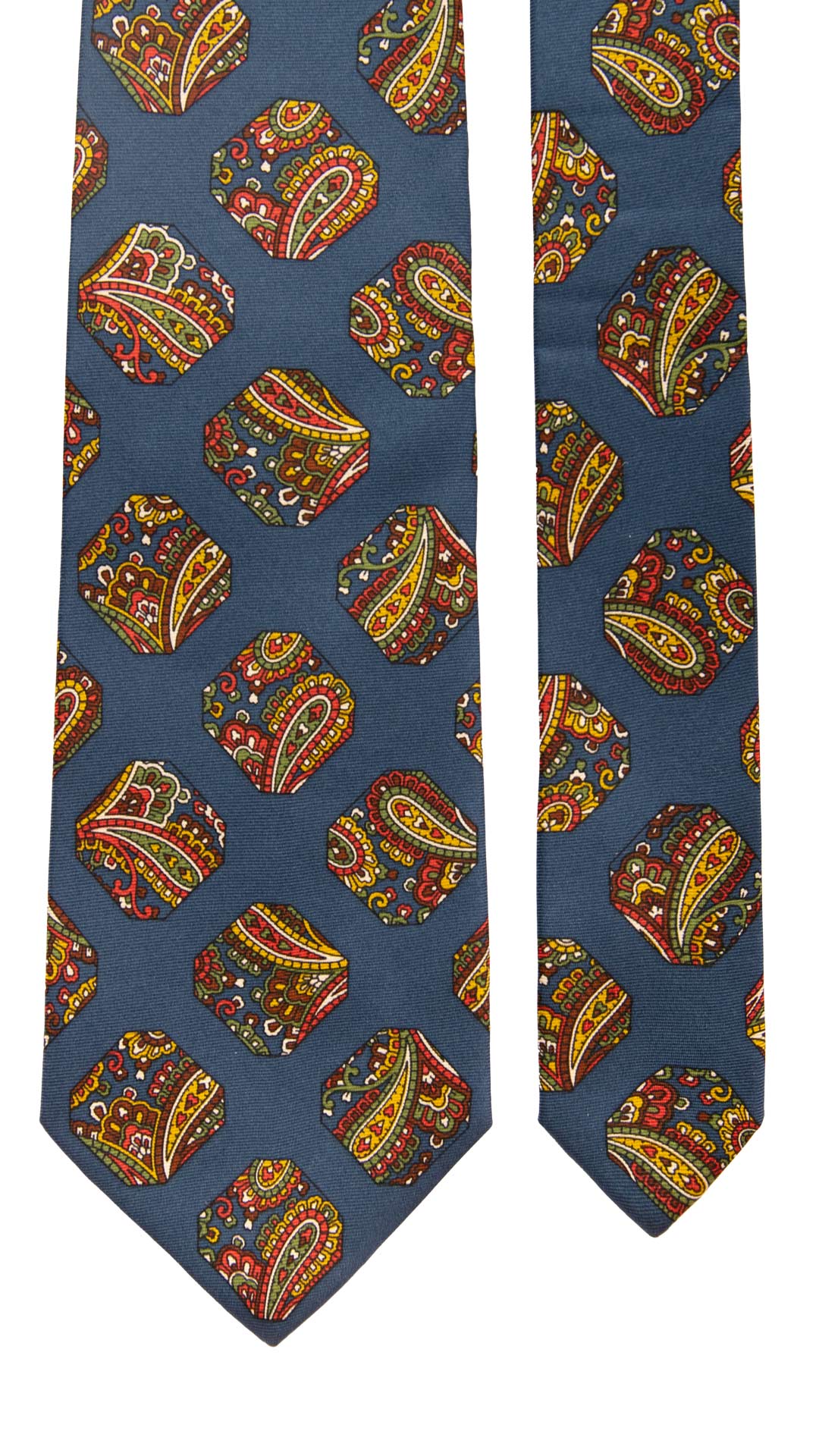 Cravatta Vintage in Twill di Seta Indaco Fantasia Multicolor CV899 Made in Italy Graffeo Cravatte Pala