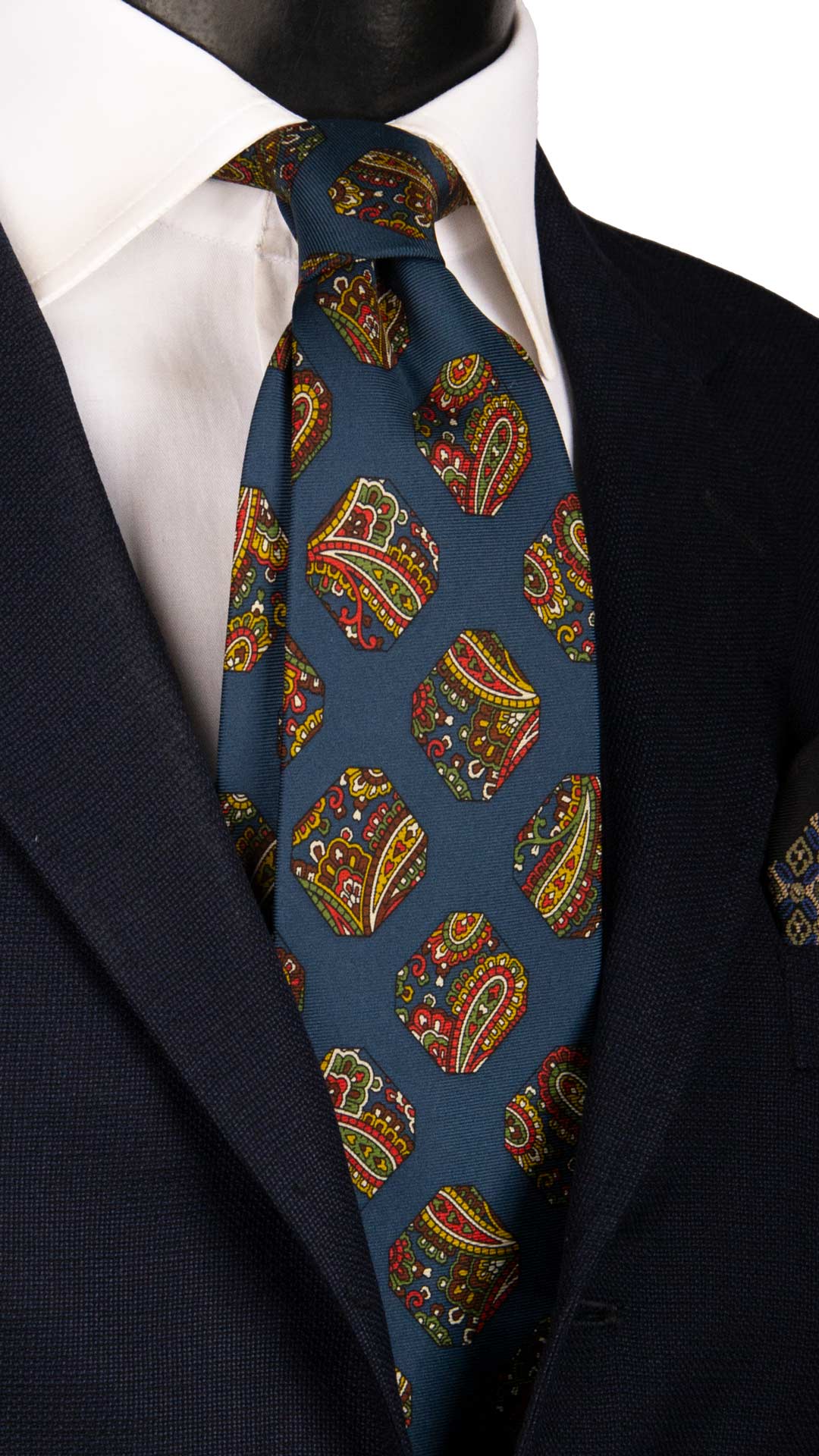 Cravatta Vintage in Twill di Seta Indaco Fantasia Multicolor CV899 Made in Italy Graffeo Cravatte