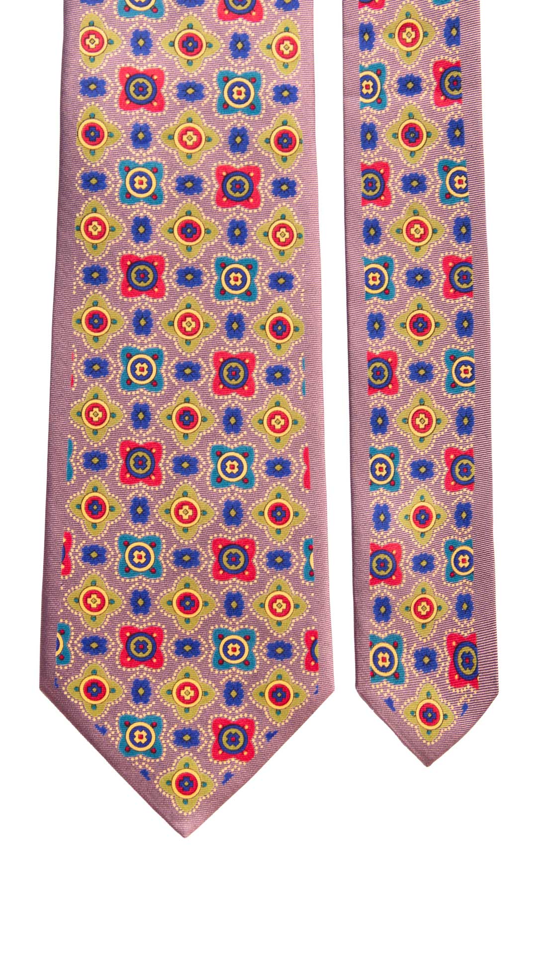 Cravatta Vintage in Twill di Seta Lilla Fantasia Verde Multicolor CV1015 Made in Italy Graffeo Cravatte Pala