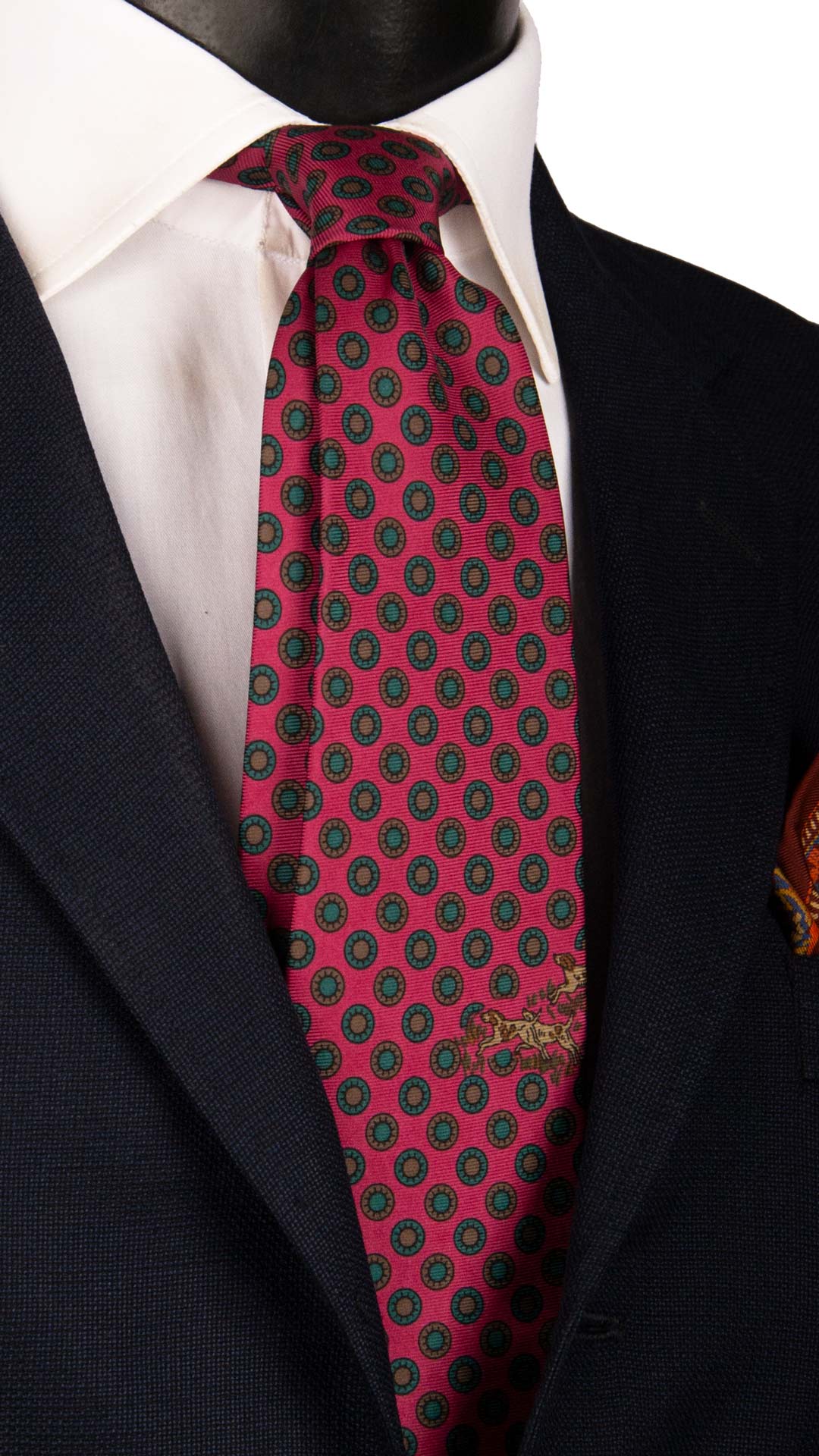Cravatta Vintage in Twill di Seta Magenta Fantasia Multicolor CV1042 Made in Italy Graffeo Cravatte