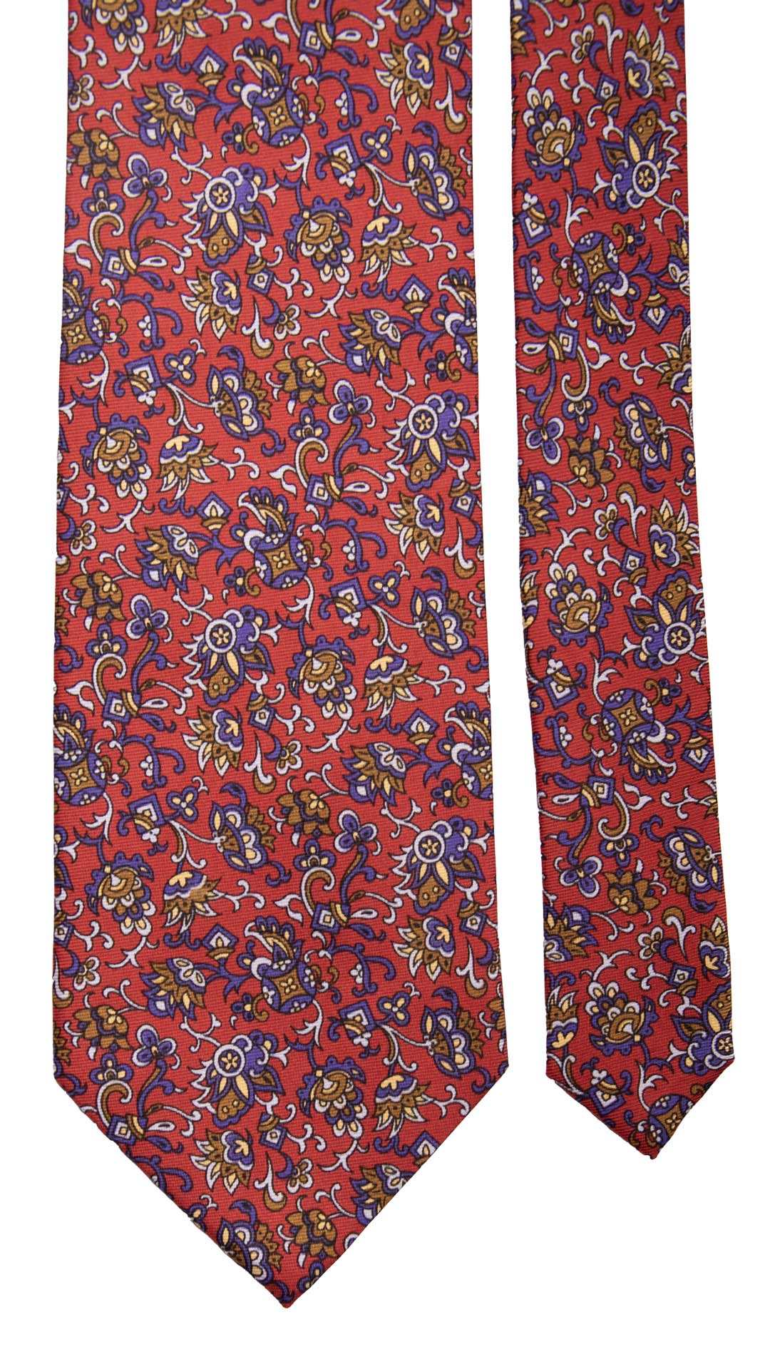 Cravatta Vintage in Twill di Seta Magenta Fantasia Multicolor CV837 Pala