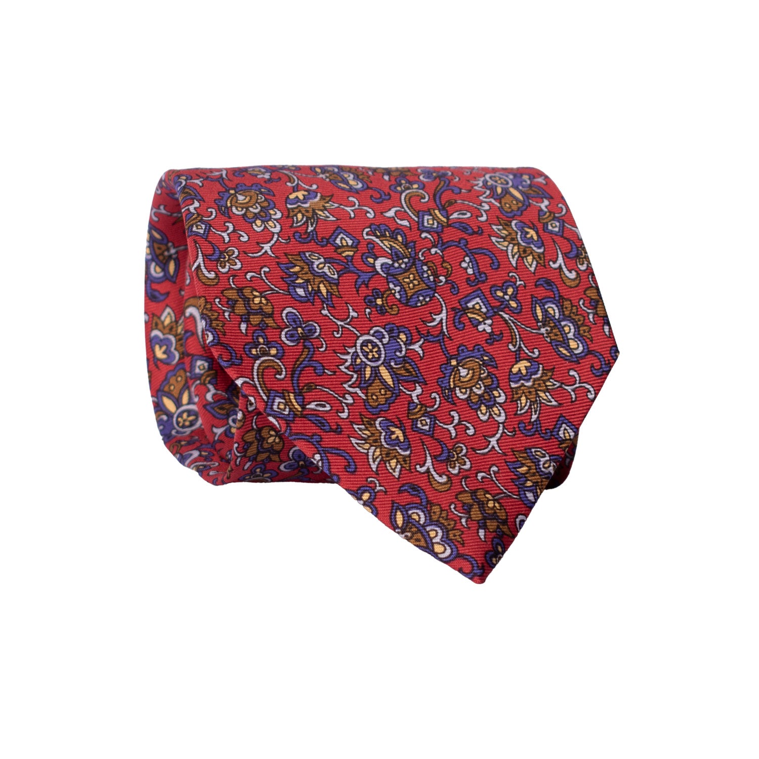 Cravatta Vintage in Twill di Seta Magenta Fantasia Multicolor CV837 Rotolo