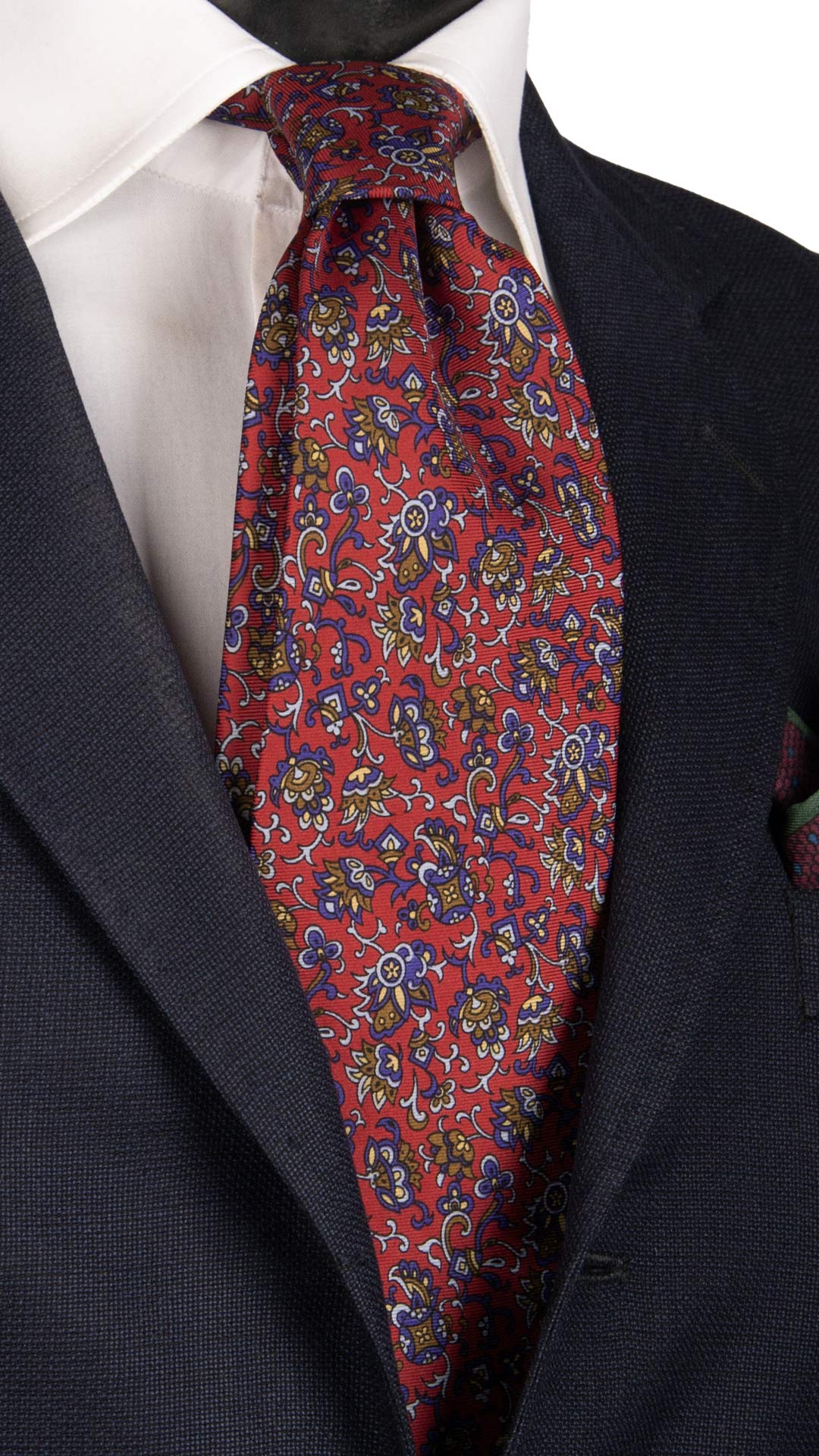 Cravatta Vintage in Twill di Seta Magenta Fantasia Multicolor CV837 Made in Italy Graffeo Cravatte
