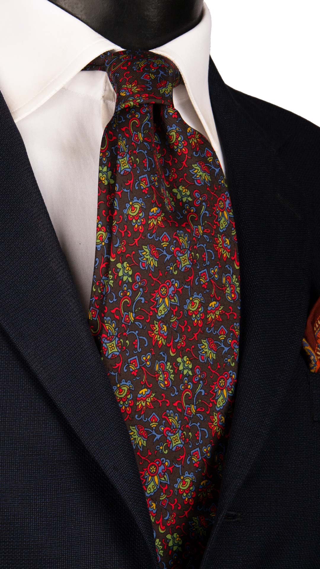 Cravatta Vintage in Twill di Seta Marrone a Fiori Multicolor CV1046 Made in Italy Graffeo Cravatte