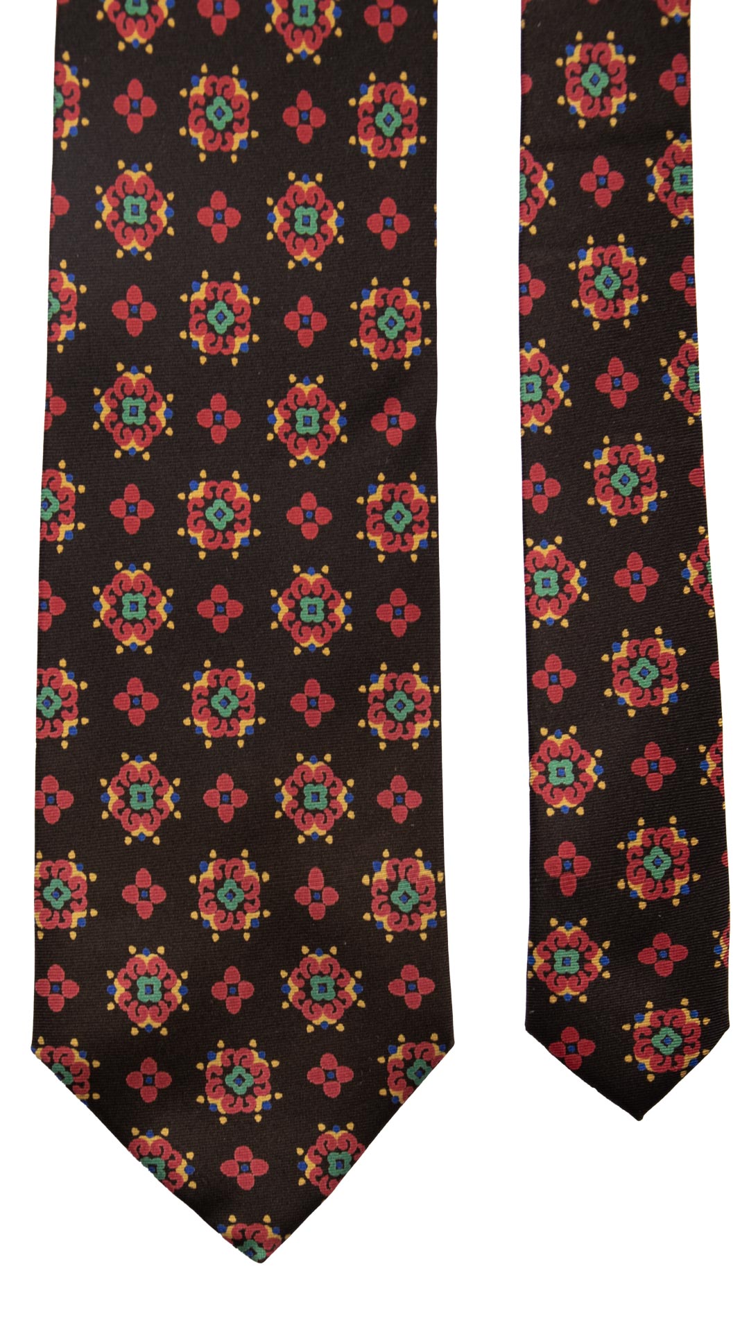 Cravatta Vintage in Twill di Seta Verde Bottiglia A Fiori Bluette Verde Rosso CV783 Pala