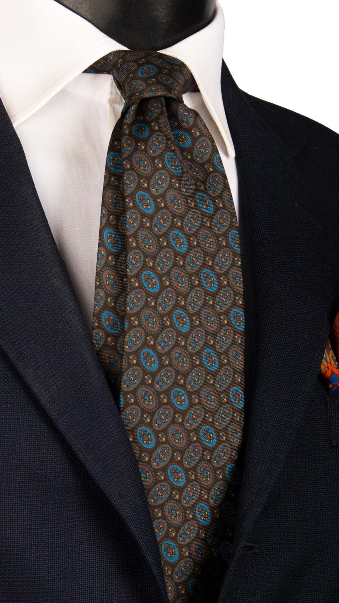 Cravatta Vintage in Twill di Seta Marrone Fantasia Multicolor CV1002 Made in Italy Graffeo Cravatte