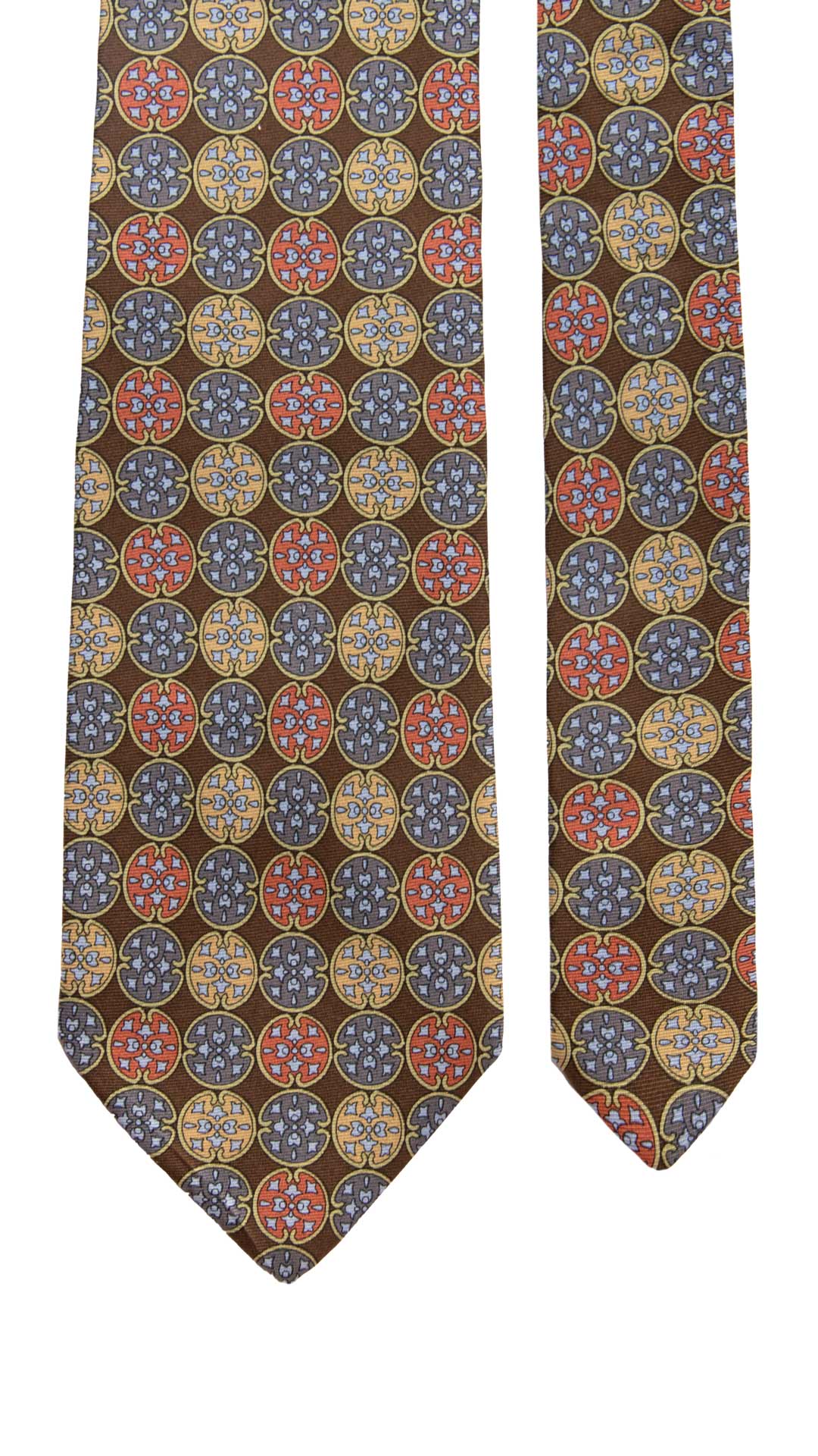 Cravatta Vintage in Twill di Seta Marrone Fantasia Multicolor CV1011 Made in Italy Graffeo Cravatte Pala
