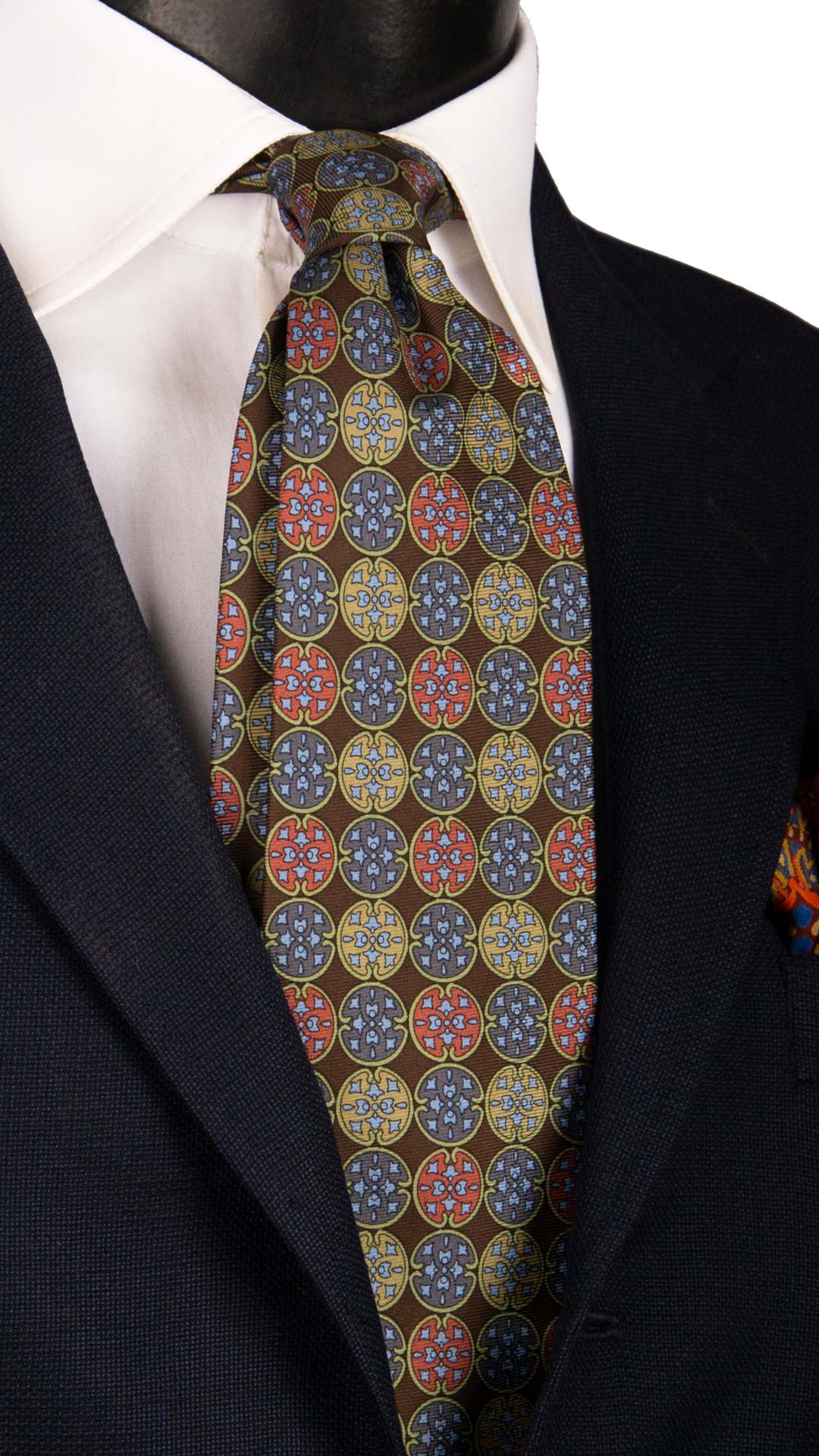 Cravatta Vintage in Twill di Seta Marrone Fantasia Multicolor CV1011 Made in Italy Graffeo Cravatte