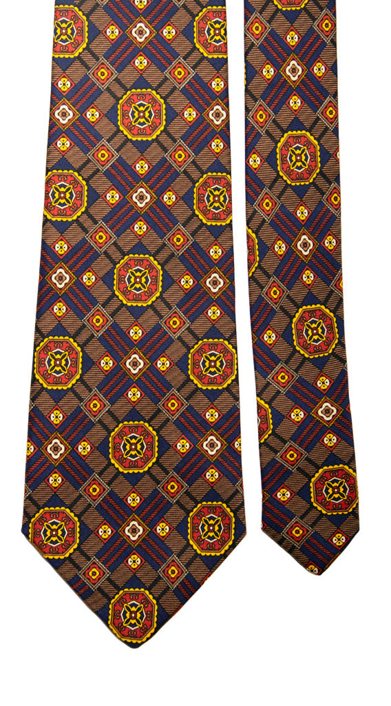 Cravatta Vintage in Twill di Seta Marrone Fantasia Multicolor Made in Italy Graffeo Cravatte Pala