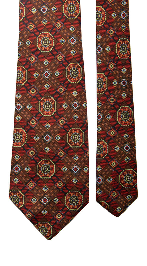 Cravatta Vintage in Twill di Seta Marrone Fantasia Multicolor Made in Italy Graffeo Cravatte Pala