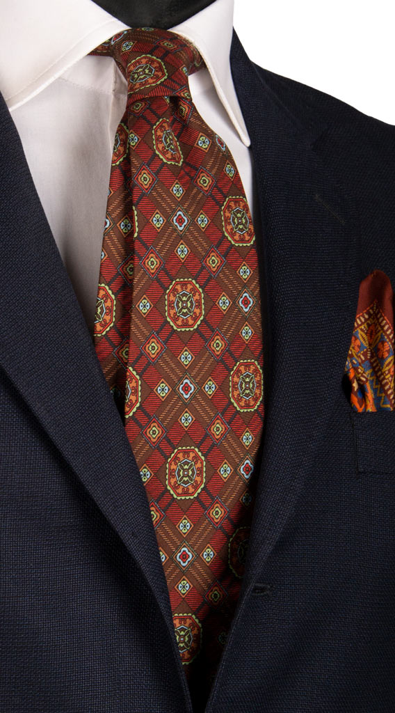 Cravatta Vintage in Twill di Seta Marrone Fantasia Multicolor Made in Italy Graffeo Cravatte