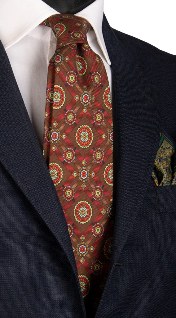 Cravatta Vintage in Twill di Seta Marrone Fantasia Multicolor Made in Italy Graffeo Cravatte
