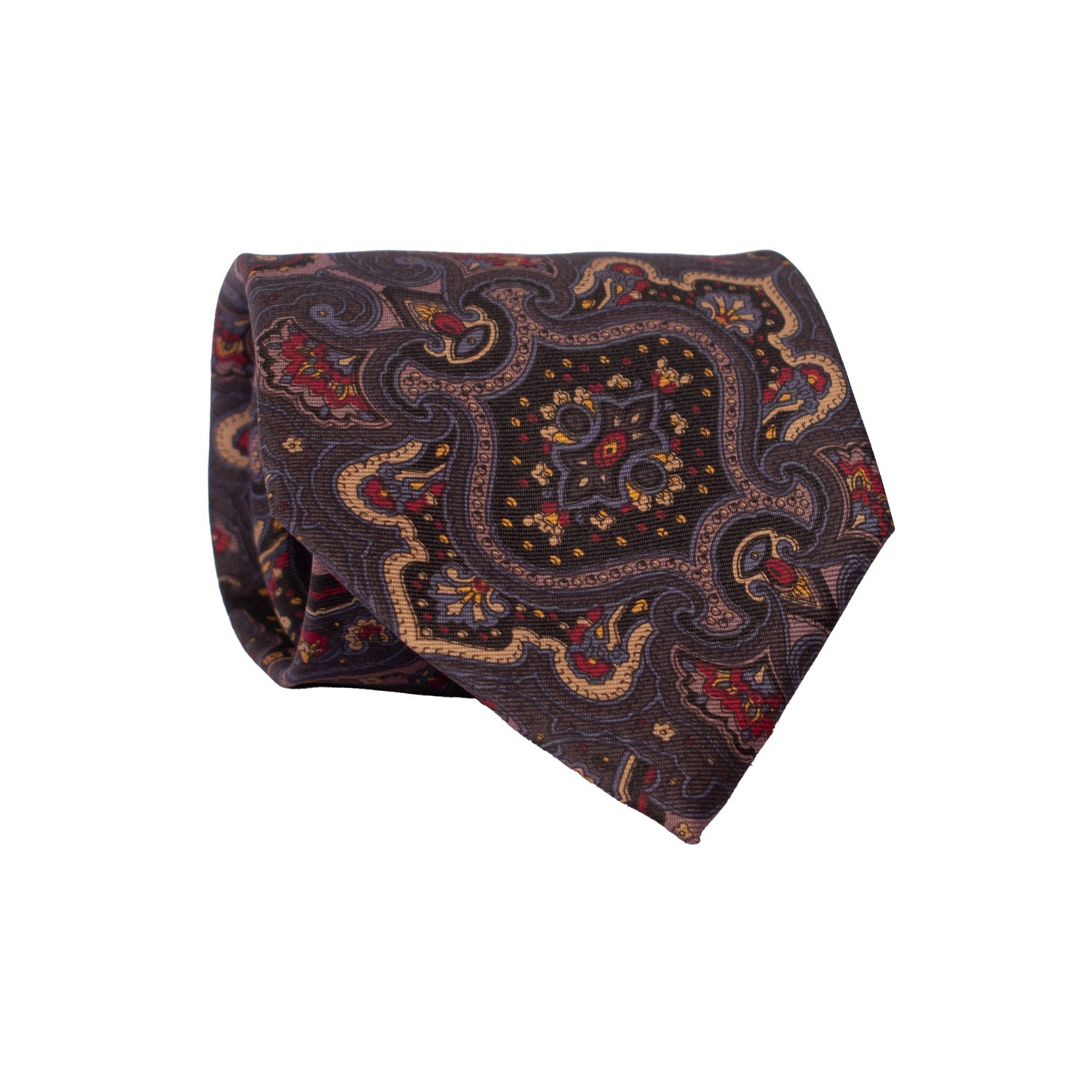 Cravatta Vintage in Twill di Seta Marrone Fantasia Multicolor CV816 Rotolo