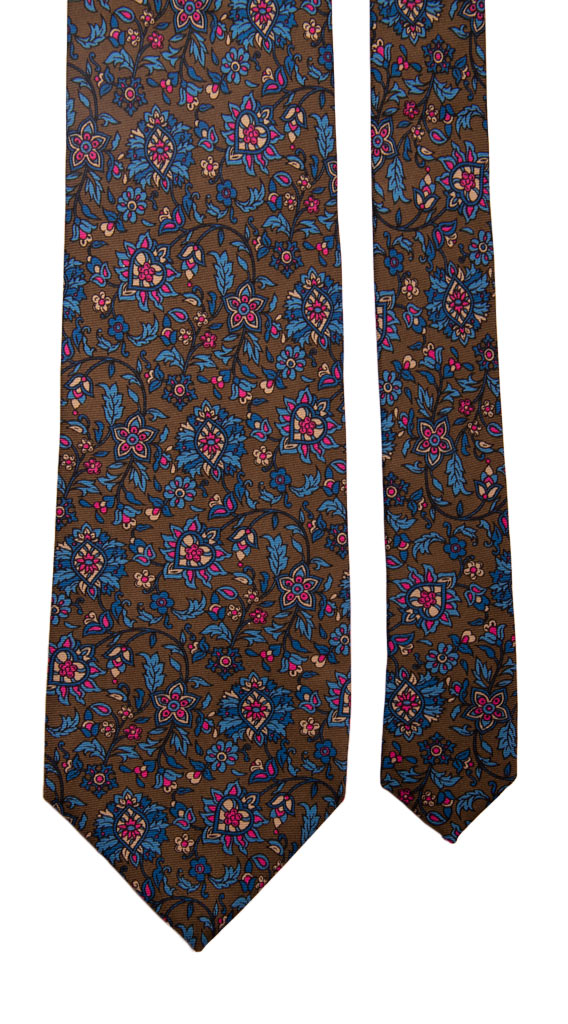 Cravatta Vintage in Twill di Seta Marrone Fantasia a Fiori Multicolor Made in Italy Graffeo Cravatte Pala