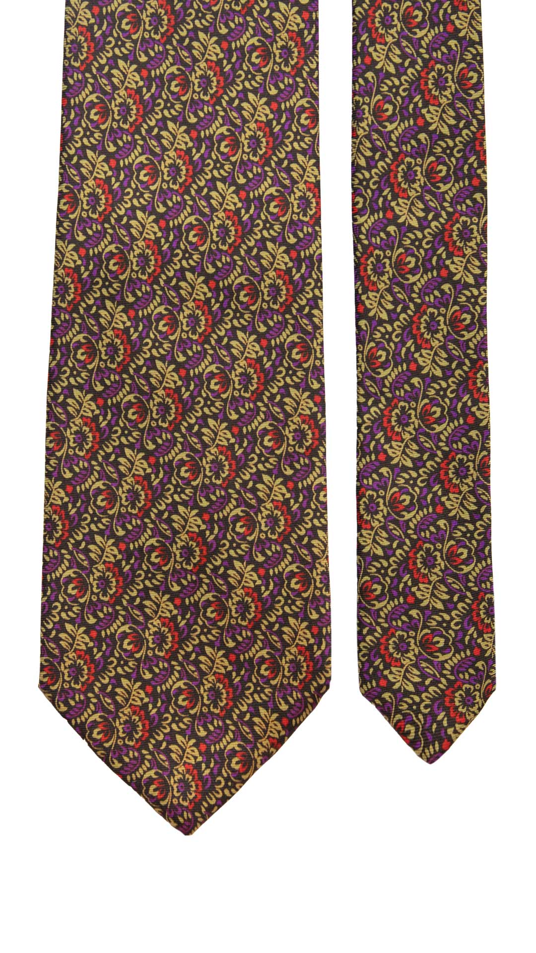 Man Black Vintage Silk Tie Green Violet Red Flowers CV1005