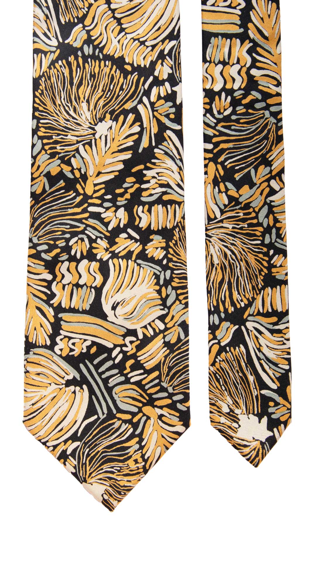 Cravatta Vintage in Twill di Seta Nera Fantasia Giallo Oro Grigio Color Corda CV866 Graffeo Cravatta Made in Italy Pala