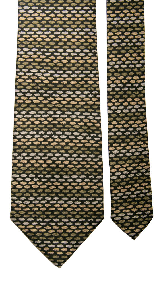 Cravatta Vintage in Twill di Seta Nera Fantasia Grigio Verde Beige Made in Italy graffeo Cravatte Pala