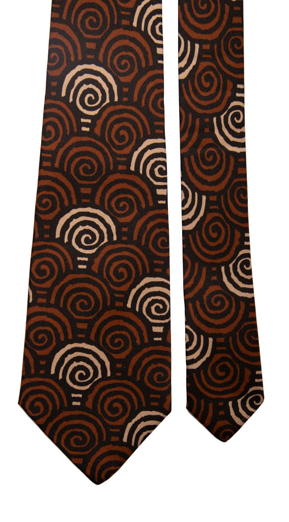 Cravatta Vintage in Twill di Seta Nera Fantasia Marrone Beige Made in Italy Graffeo Cravatte Pala