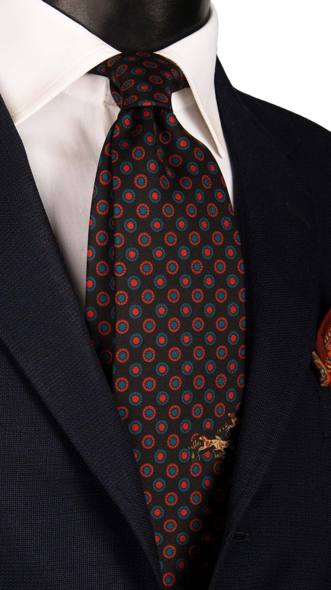 Cravatta Vintage in Twill di Seta Nera Fantasia Multicolor CV1045 Made in Italy Graffeo Cravatte