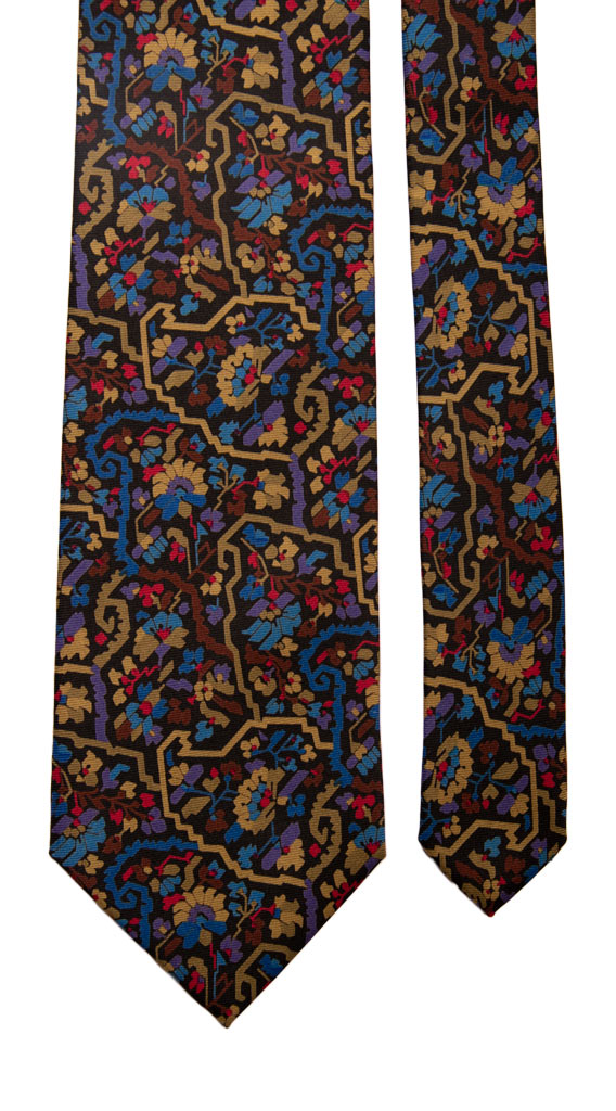 Man Black Vintage Silk Tie Multicolor Pattern CV516