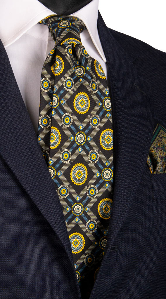Cravatta Vintage in Twill di Seta Nera Fantasia Multicolor Made in Italy Graffeo Cravatte