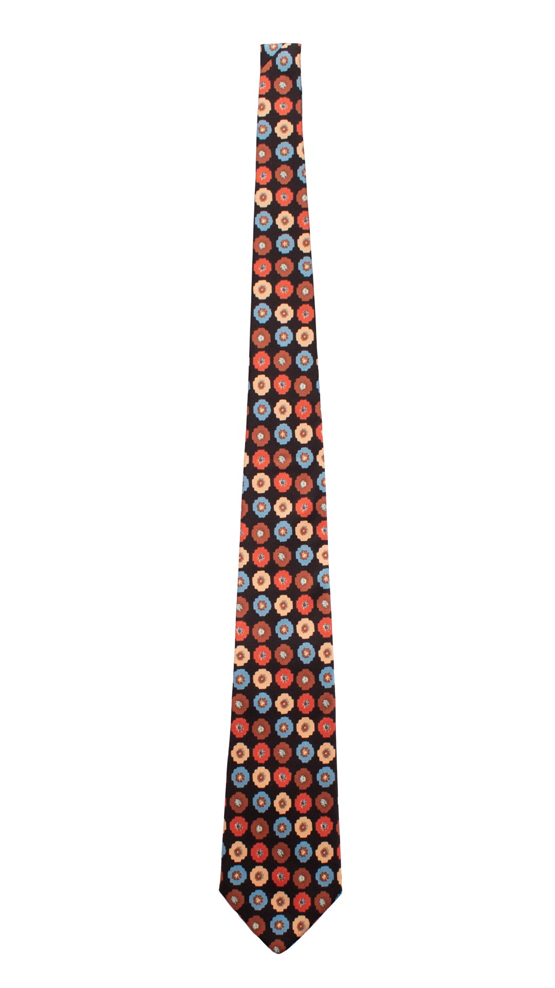 Cravatta Vintage in Twill di Seta Nera Fantasia Multicolor CV758 Intera