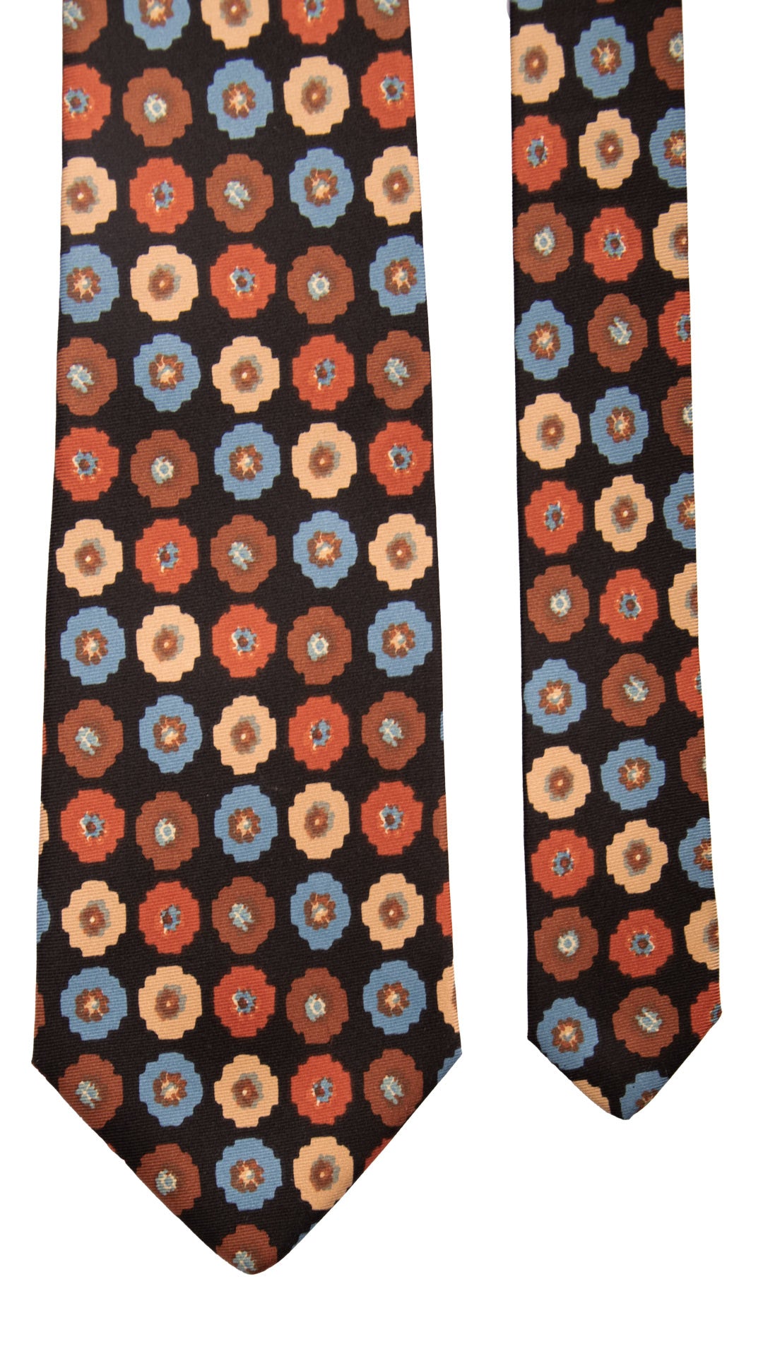 Cravatta Vintage in Twill di Seta Nera Fantasia Multicolor CV758 Pala