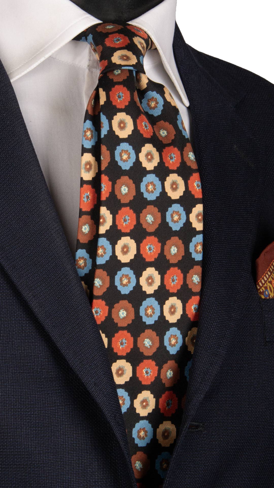 Cravatta Vintage in Twill di Seta Nera Fantasia Multicolor CV758 Made in Italy Graffeo Cravatte