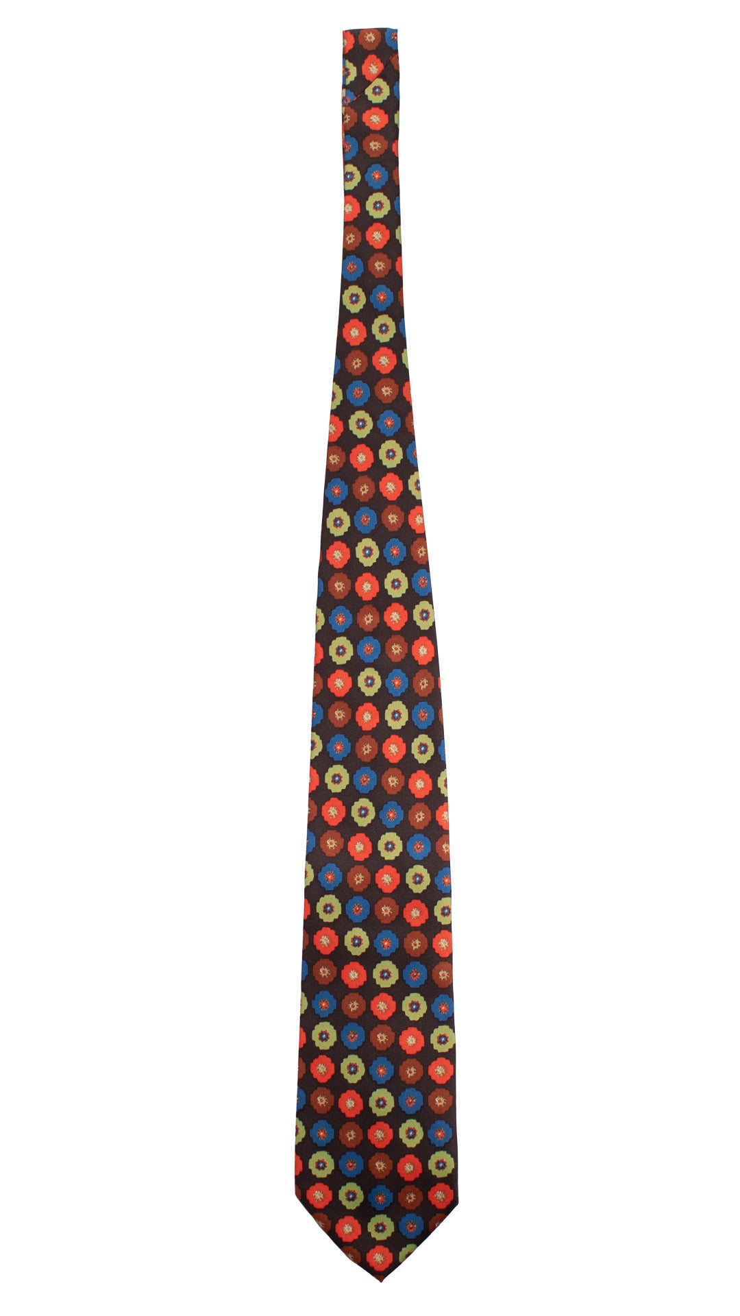 Cravatta Vintage in Twill di Seta Nera Fantasia Multicolor CV759 Intera