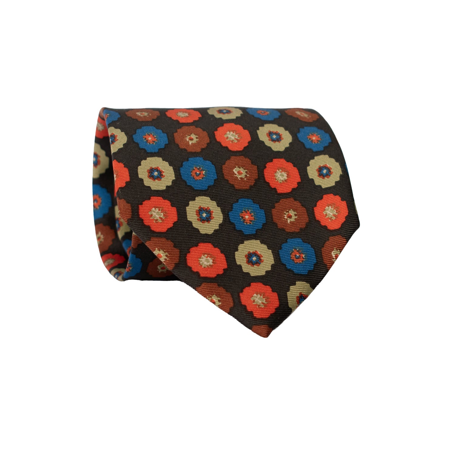Cravatta Vintage in Twill di Seta Nera Fantasia Multicolor CV759 Rotolo