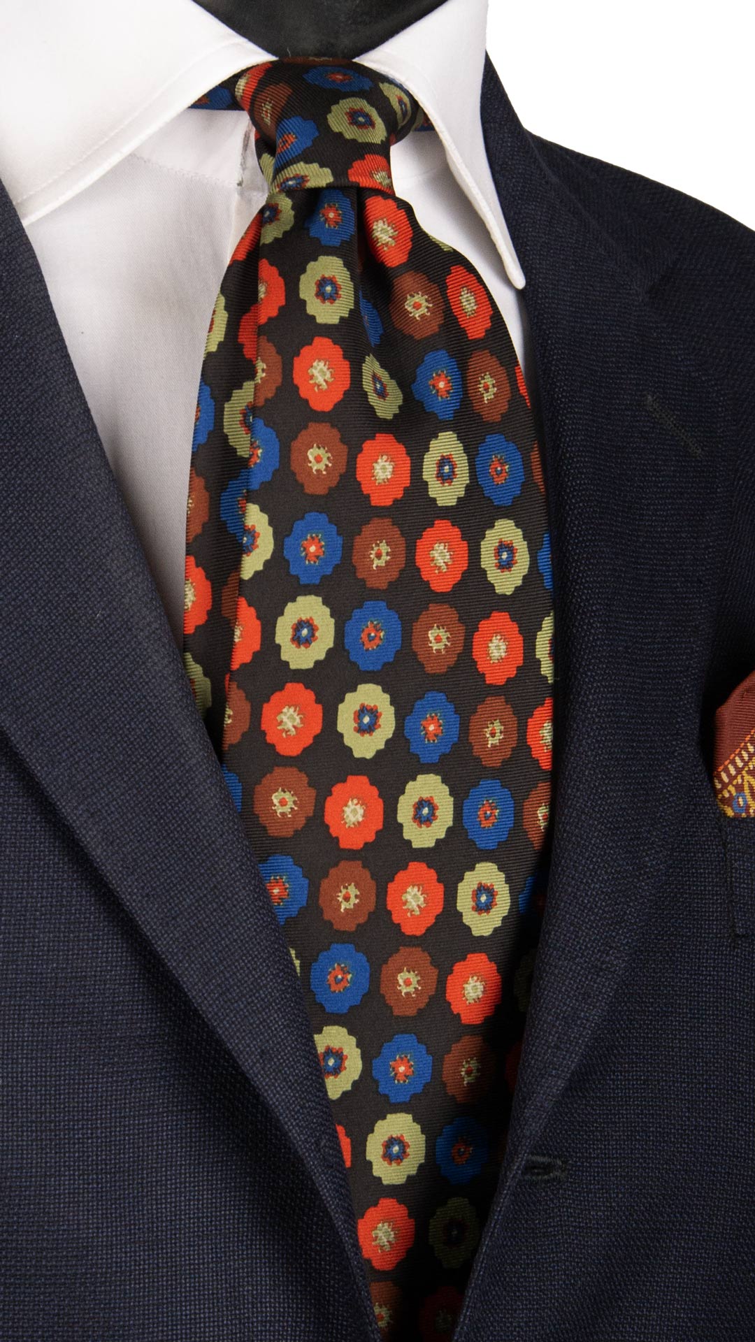Cravatta Vintage in Twill di Seta Nera Fantasia Multicolor CV759 Made in Italy Graffeo Cravatte