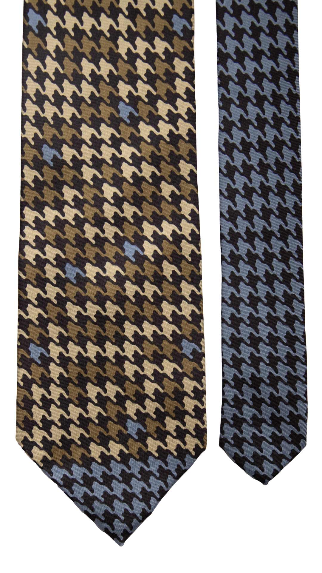 Cravatta Vintage in Twill di Seta Nera Pied de Poule Multicolor Nodo in Contrasto CV822 Pala