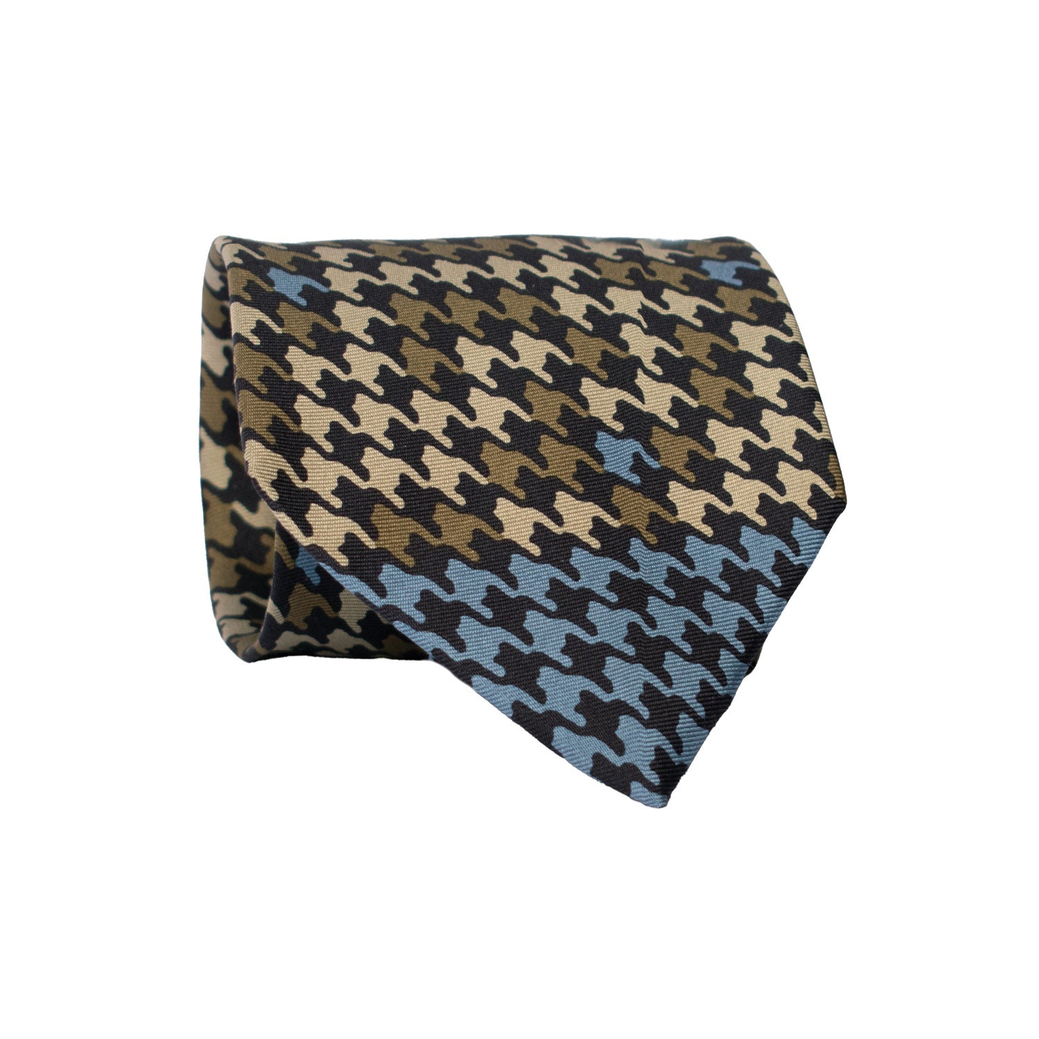 Cravatta Vintage in Twill di Seta Nera Pied de Poule Multicolor Nodo in Contrasto CV822 Rotolo